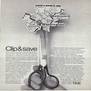 1967 Time Magazine Washington/Baltimore Metropolitan Edition Vtg Print Ad/Poster